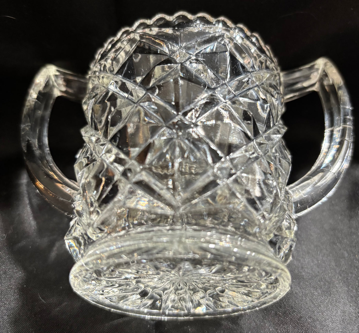 VINTAGE IMPERIAL GLASS BLOCK AKA "LITTLE JEWEL" OR "MT. VERNON DIAMOND BLOCK" CLEAR PRESSED GLASS OPEN SUGAR BOWL