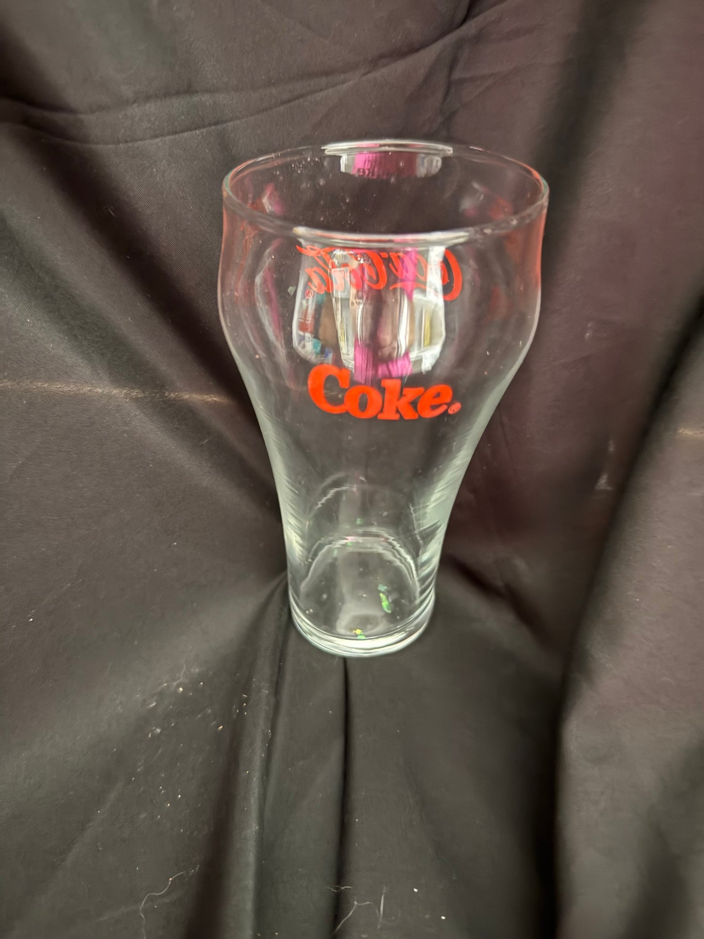ENJOY COCA COLA CLEAR BELL SHAPED FOUNTAIN SODA GLASS WITH RED LETTERS