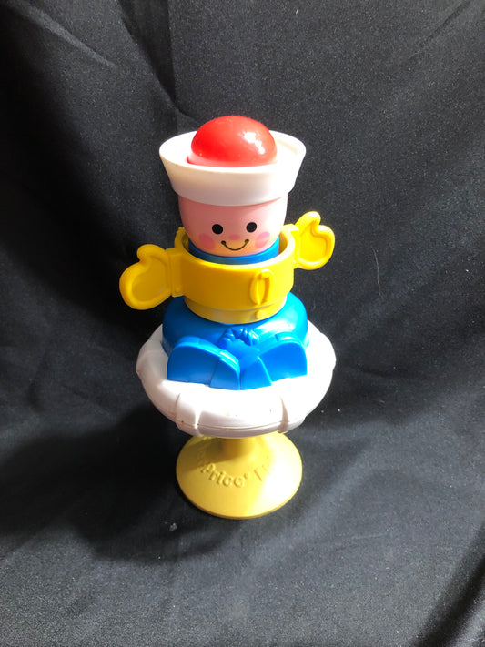 Vintage Fisher Price Squeak and Peek Sailor Rattle with Suction Cup