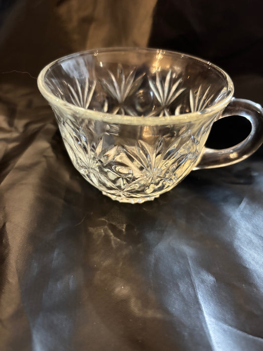 VINTAGE CLEAR PRESSED GLASS PUNCH BOWL CUP