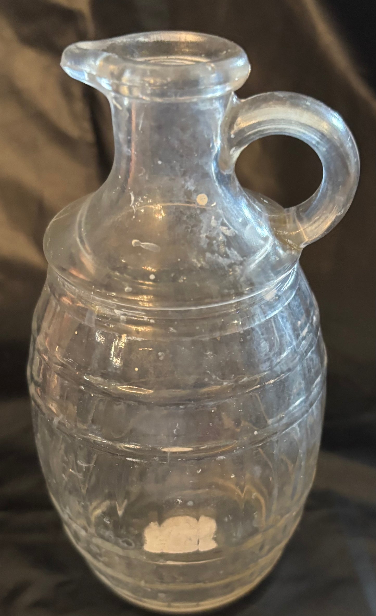 Vintage Apple Pie Ridge Glass Barrel Shaped Vinegar Jug