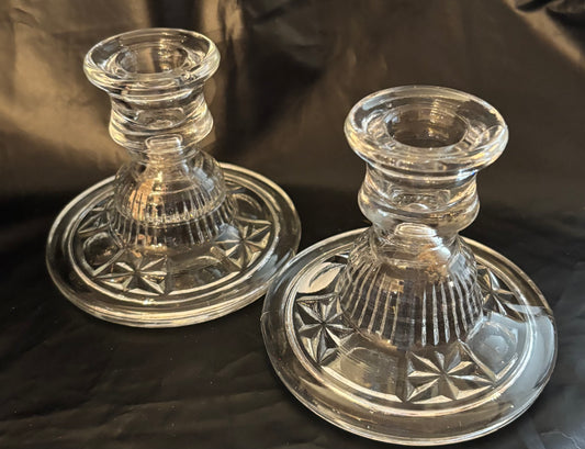 Vintage Anchor Hocking Berwick Boopie Clear Glass Candlestick Holders