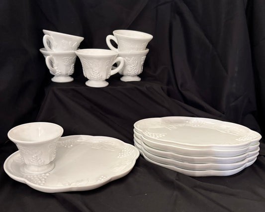 Vintage India Glass Harvest Grape Milk Glass Snack Set