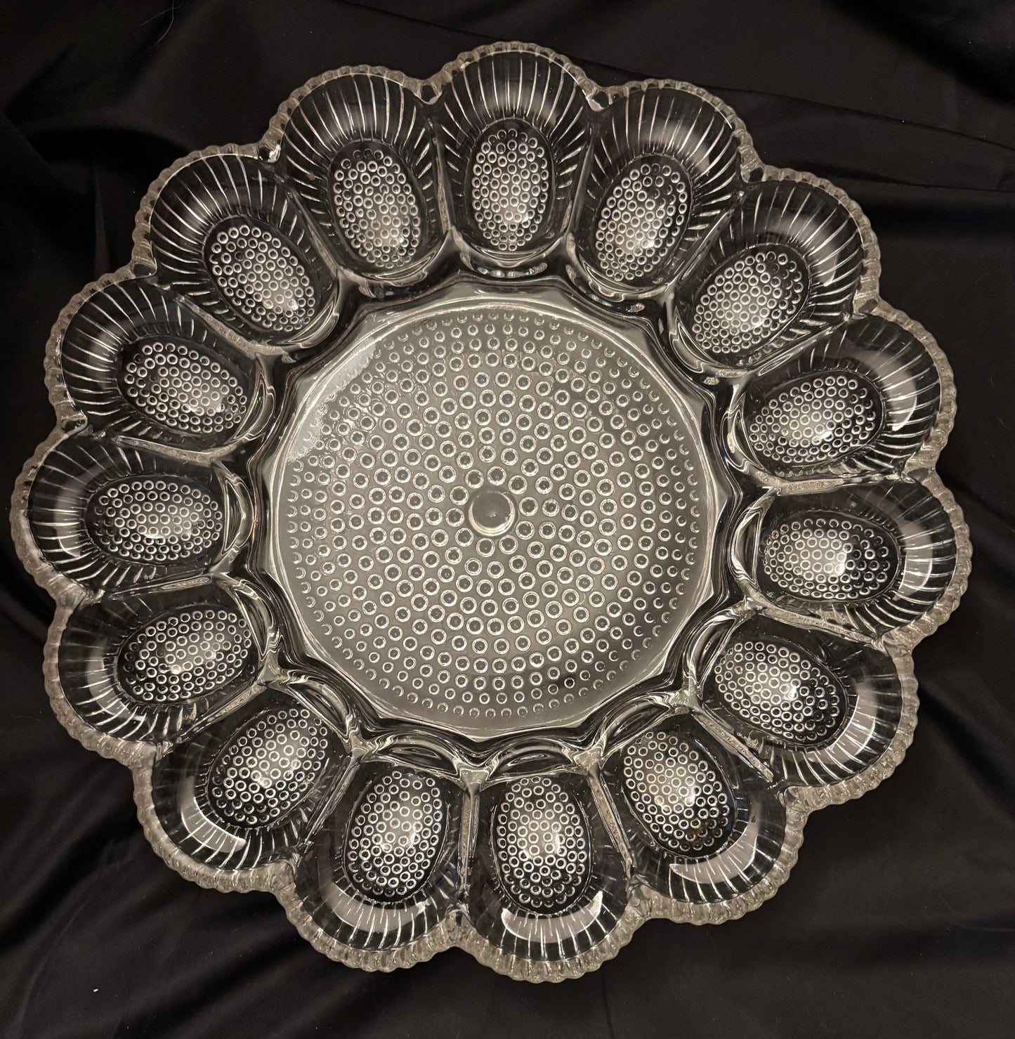 Vintage India Glass Hobnail Deviled Egg Plate