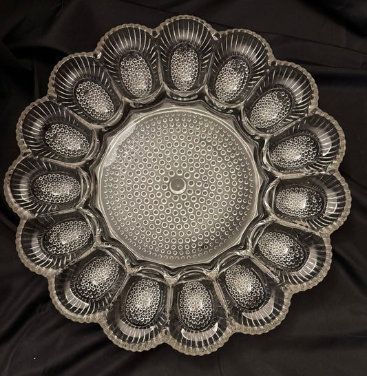 Vintage India Glass Hobnail Deviled Egg Plate