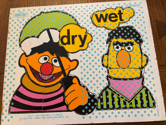 Vintage Playskool Sesame "Street Wet and Dry" Wooden Puzzle # 315-3