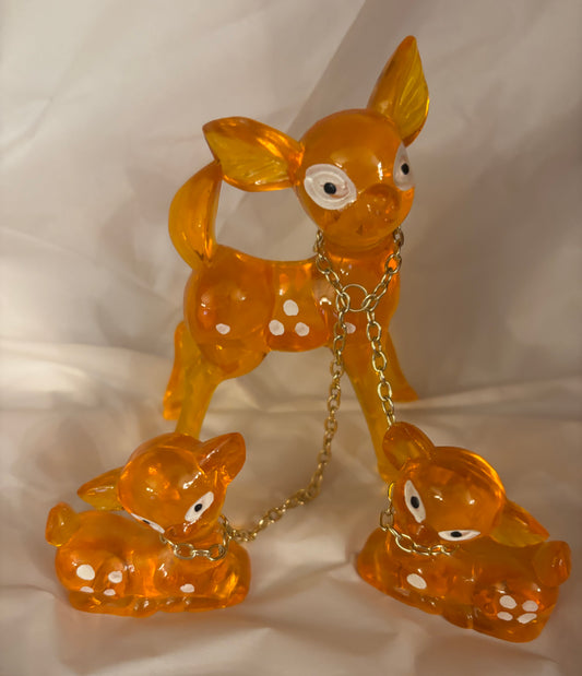 Vintage Orange Lucite Deer Family AKA Bambi Family Figurines