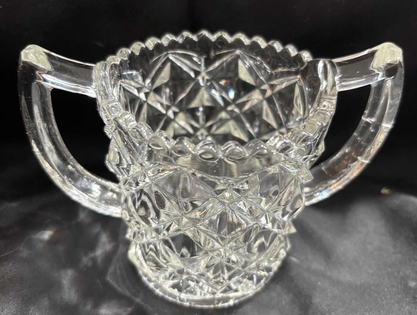 VINTAGE IMPERIAL GLASS BLOCK AKA "LITTLE JEWEL" OR "MT. VERNON DIAMOND BLOCK" CLEAR PRESSED GLASS OPEN SUGAR BOWL