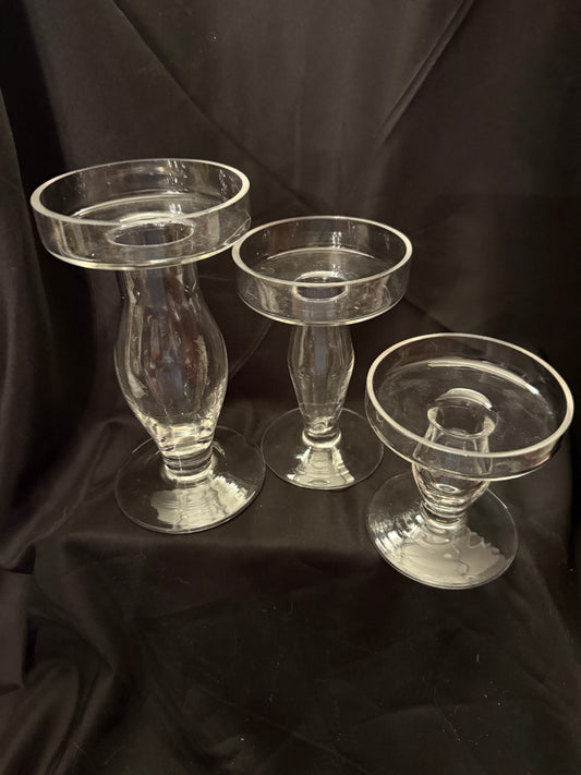 3 clear glass candle holders