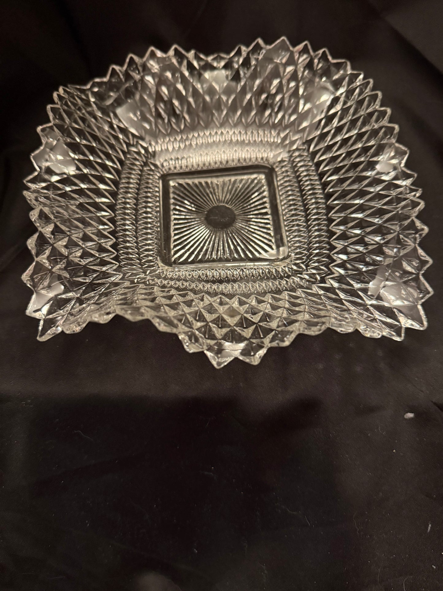 Vintage India Glass Diamond Point Candy/Trinket Dish