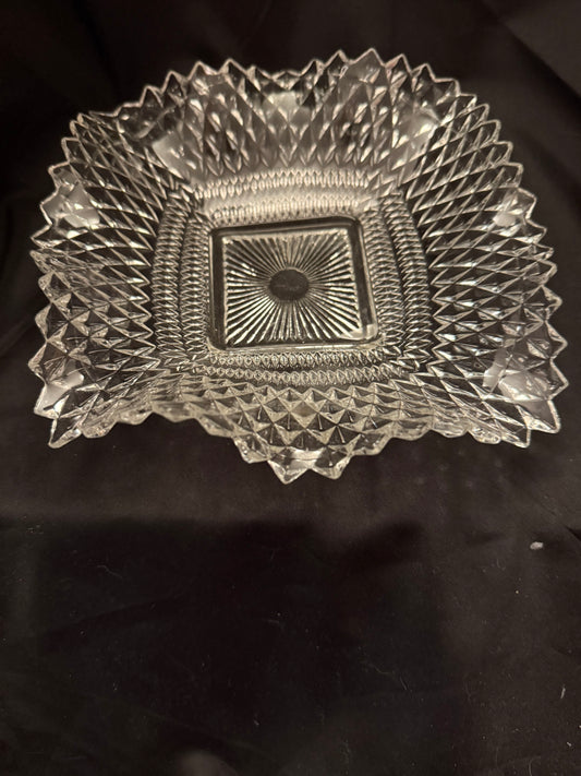 Vintage India Glass Diamond Point Candy/Trinket Dish