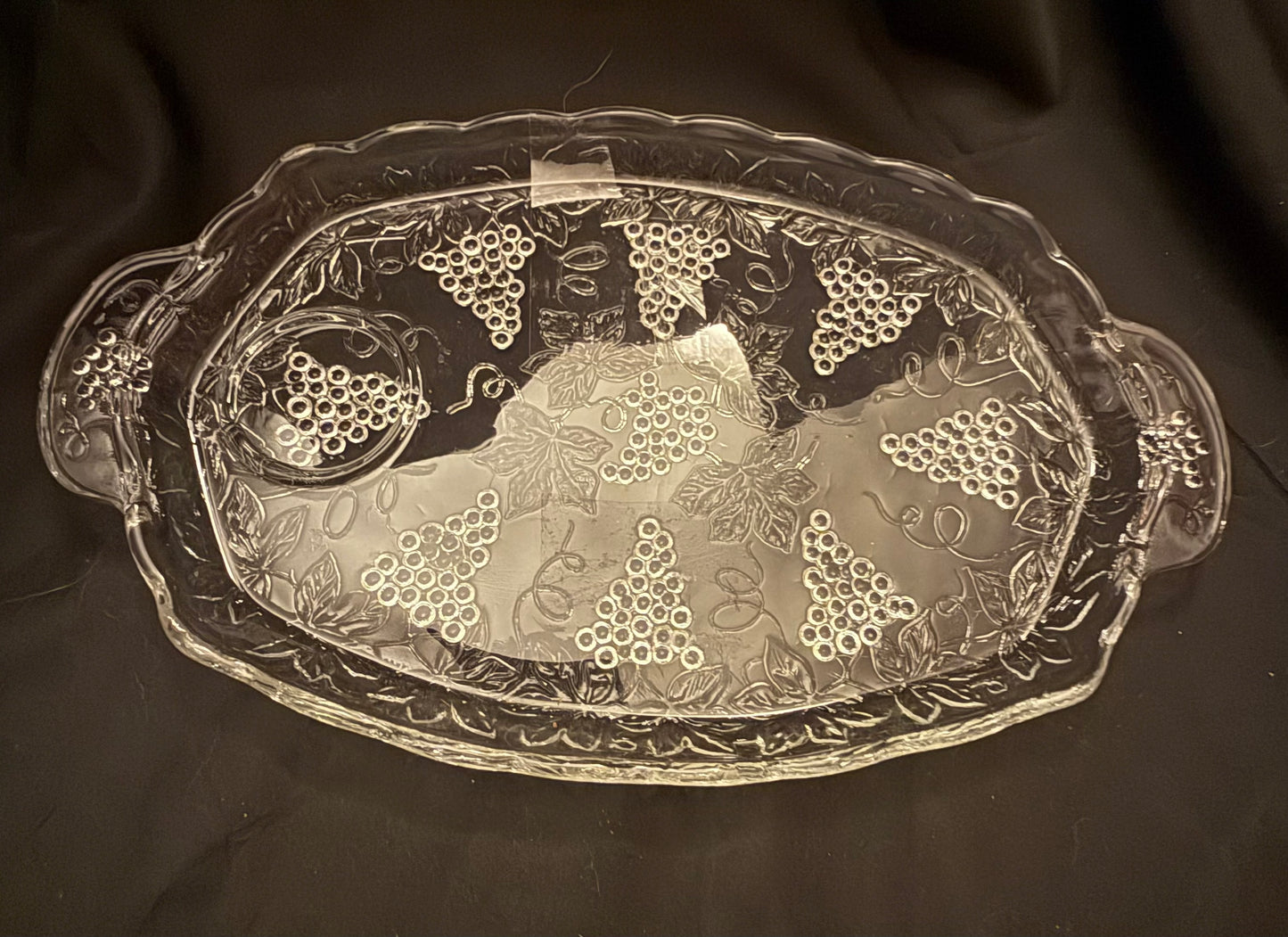 Vintage Anchor Hocking Clear Glass Grape and Leaves Snack Plate