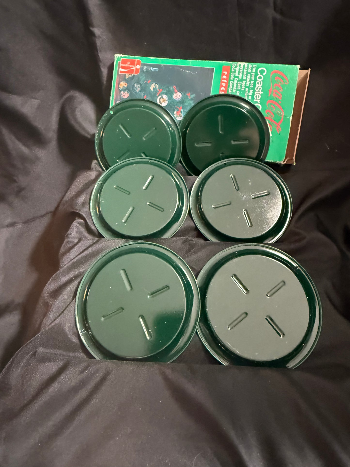 GREEN COCA COLA VINTAGE TIN COASTERS SET (1987-1992)