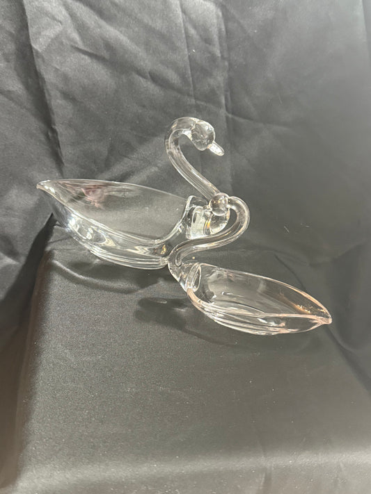 Vintage Duncan Miller Crystal Swan Candy Dishes- Set of 2