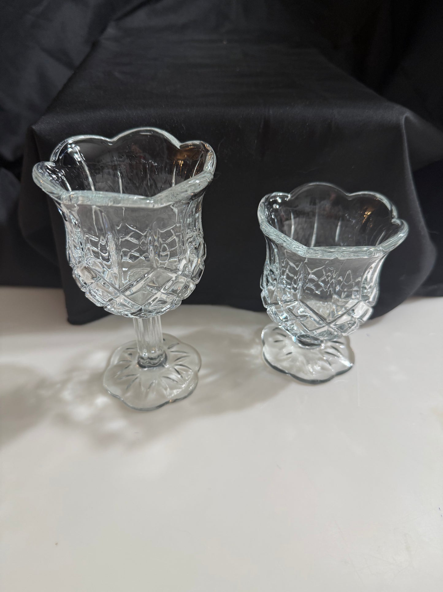 Vintage Diamind Pattern Glass Tulip Votive Candle Holder by Homeco Set of 2