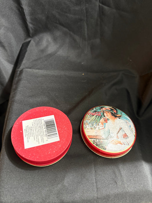 COCA COLA CALENDAR GIRLS ROUND RED TIN
