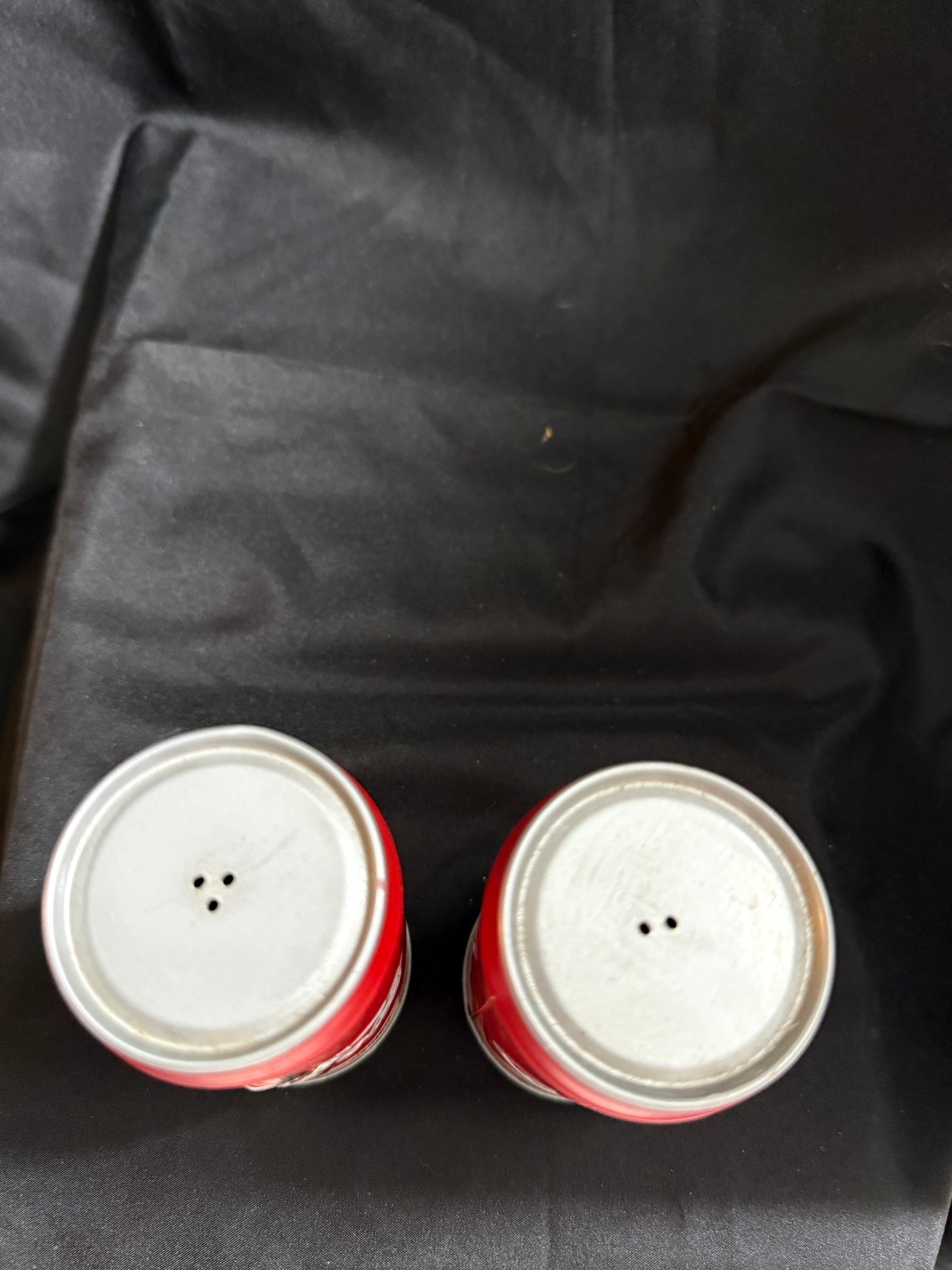 COCA COLA RED & GREEN EMBOSSED CAN SHAPED SALT AND PEPPER SHAKERS (1990s)