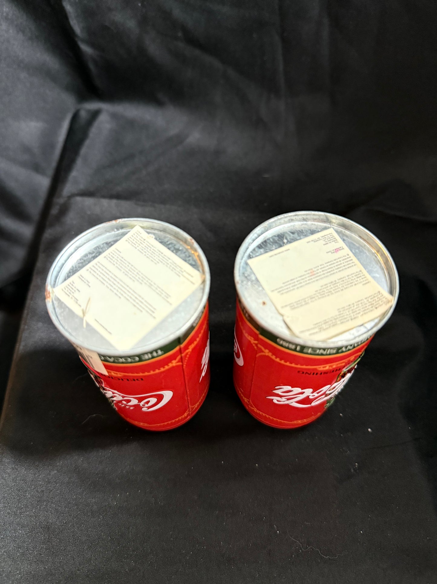 COCA COLA RED & GREEN EMBOSSED CAN SHAPED SALT AND PEPPER SHAKERS (1990s)