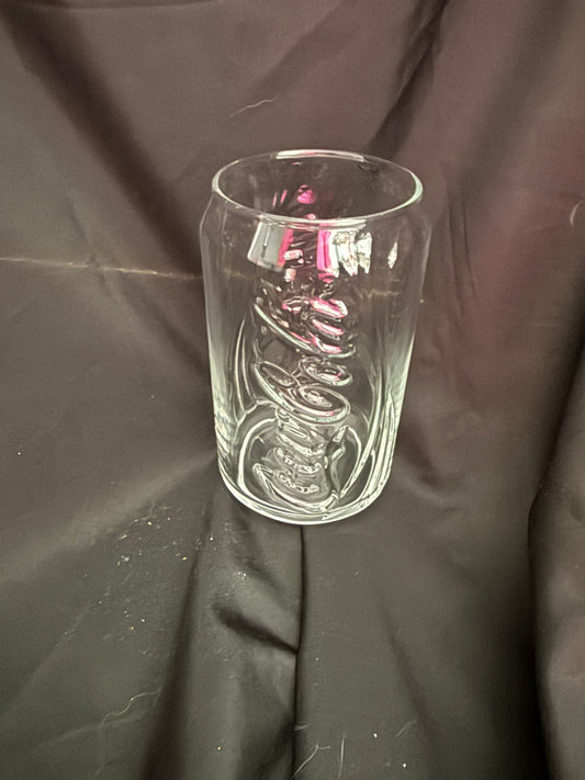 COCA COLA VINTAGE CAN SHAPED CLEAR GLASS WITH EMBOSSED ICONIC LOGO