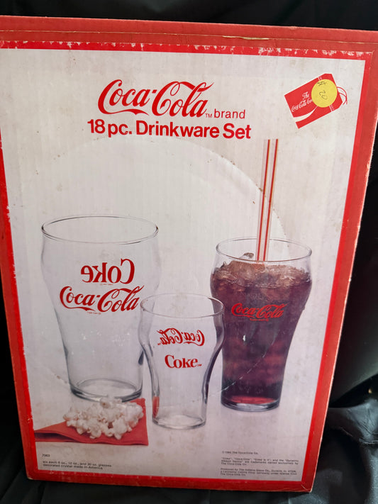 COCA COLA 18 PIECE DRINKWARE SET (1984) IN BOX