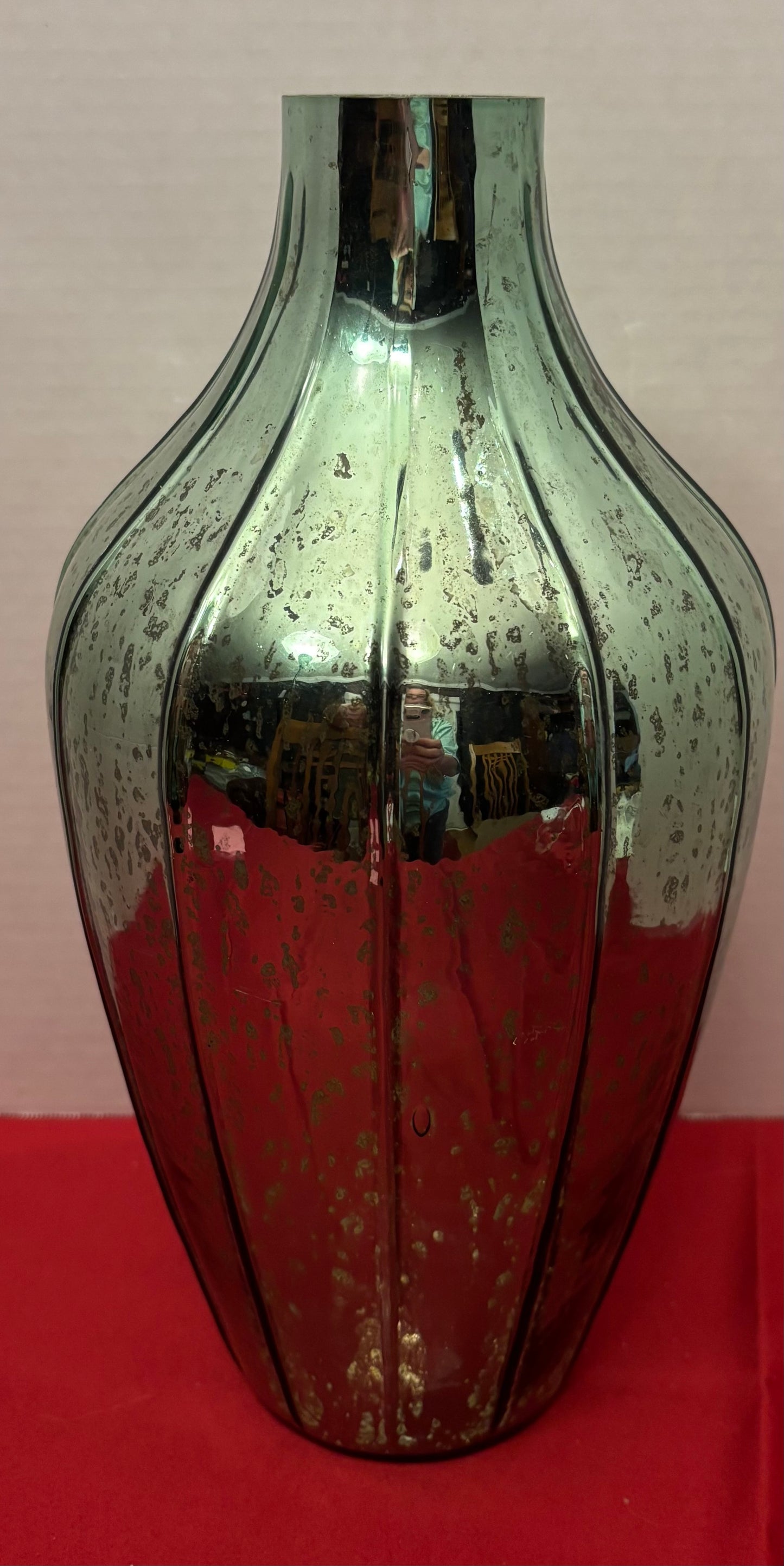 Large Metallic Green Glass Vase
